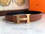 AAA Grade Hermes Reversible Brown And Black Leather Belt - Brushed Gold H Buckle